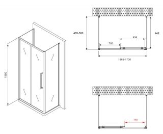 Душевой уголок ABBER Schwarzer Diamant AG30170H-S50-S50 170x50см хром